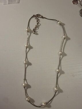 Delicate Pearl-Accent Silver Necklace - White Pearls 16-18 inches